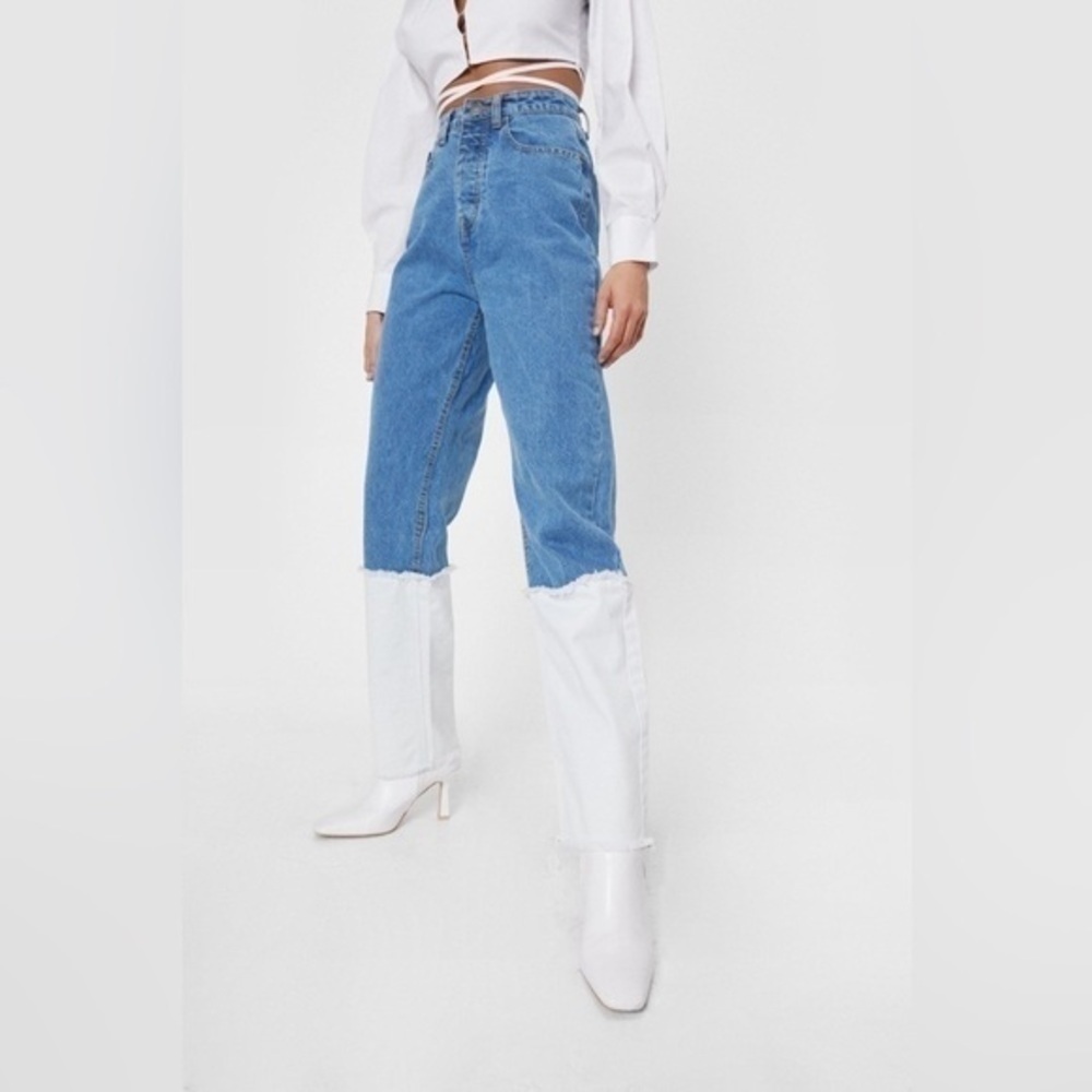 💙 Nasty Gal Two Tone Color Block Straight Leg Jeans Size 6 NWT